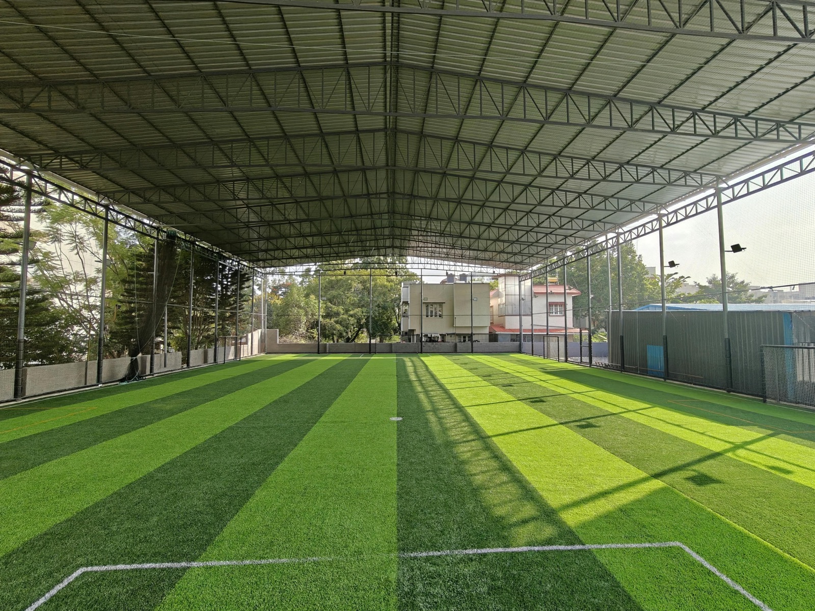 Covered turf at Dribble Den with striped artificial grass
